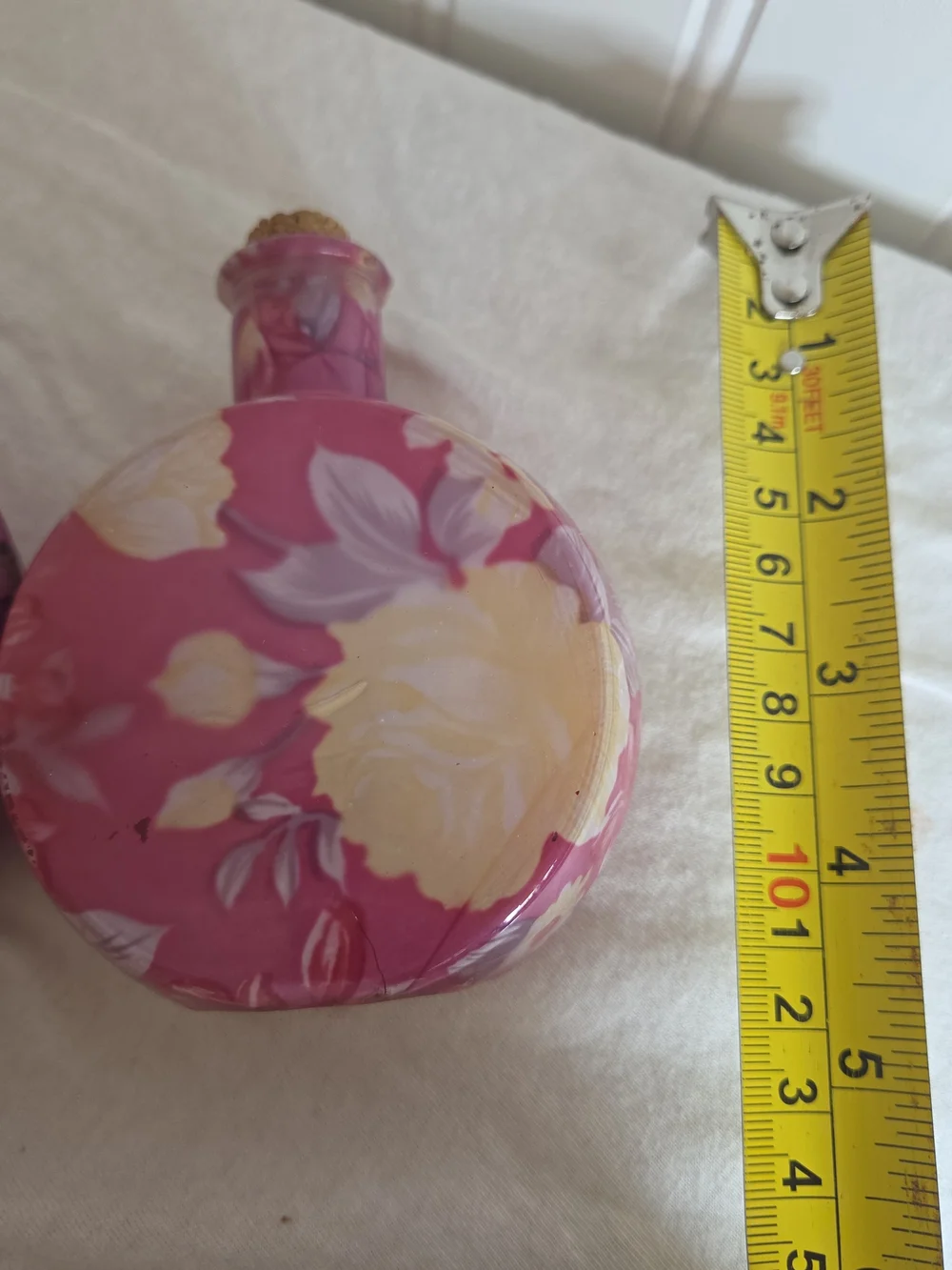 Pink Floral And Heart Glass Accent Bottle with Cork Stopper